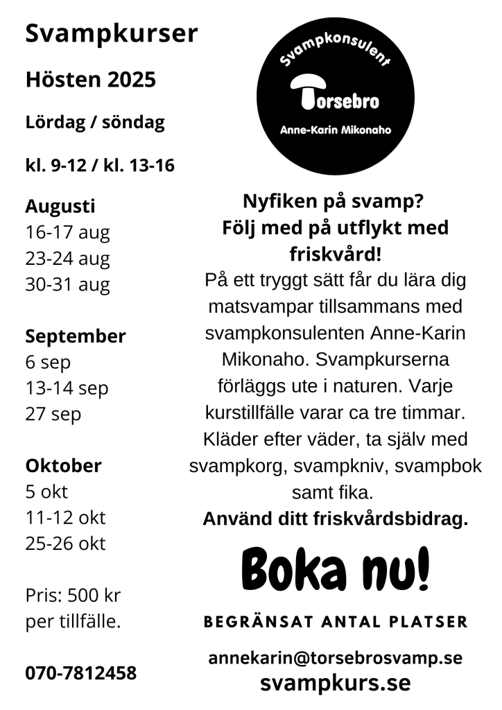 Svampkurser 2025 friskvård, Kalender hösten 2025